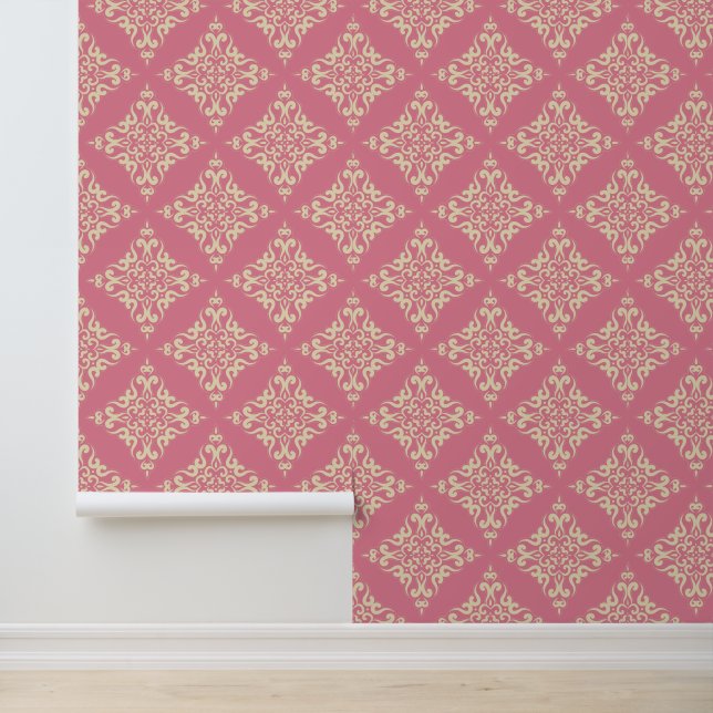 Klassiek damast roze & lichtbeige behang (Applicatie)