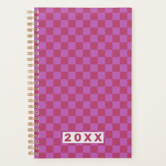 Klassiek dambordpatroon van roze pruim planner (Voorkant)