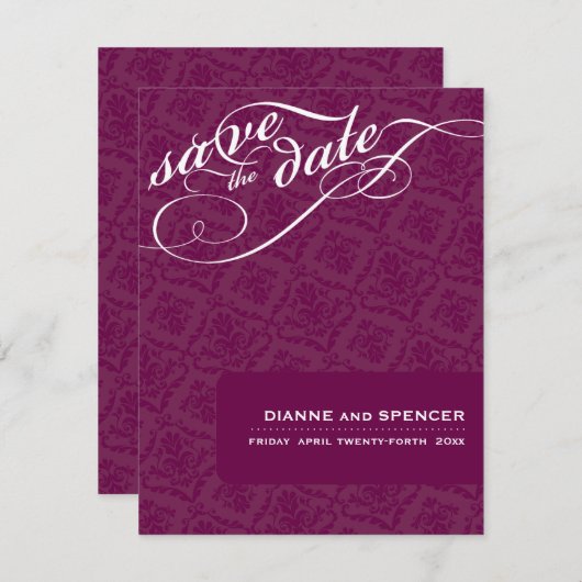 KLASSIEK DE DATUM OPSLAAN:: fancy tekst 6A Save The Date (Voorkant / Achterkant)