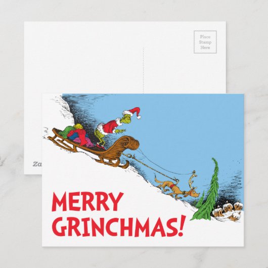 Klassiek de Grinch | Maximale graankorrels en rend Feestdagenkaart (Voorkant / Achterkant)