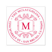 Klassiek Deco Monogram Rond Terugkeeradres Zelfinktende Stempel (Design)