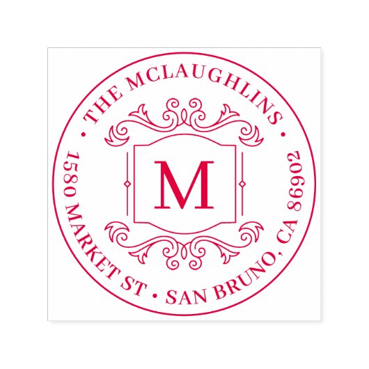 Klassiek Deco Monogram Rond Terugkeeradres Zelfinktende Stempel (Design)