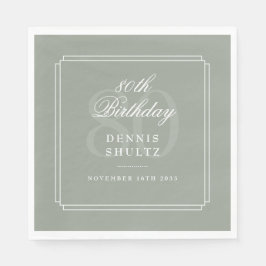 Klassiek Deco | Salie en Wit 80e Verjaardag Servet
