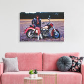 Klassiek dennupmeisje op een motorfiets canvas afdruk (Insitu (Woonkamer))