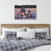 Klassiek dennupmeisje op een motorfiets canvas afdruk (Insitu (Slaapkamer))