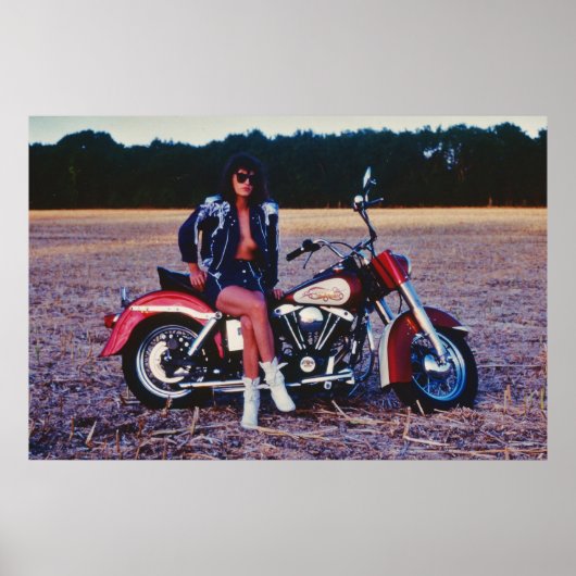 Klassiek dennupmeisje op een motorfiets poster (Voorkant)