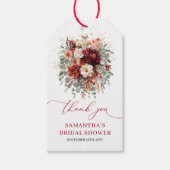 Klassiek dieprode bloemige herfst bruiloftsshower cadeaulabel (Voorkant)