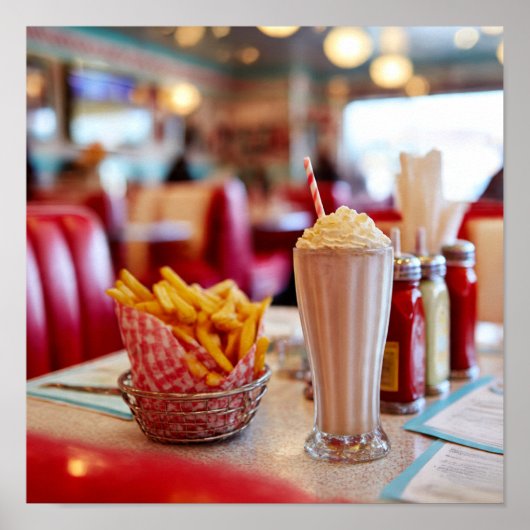 Klassiek Diner Eten - Milkshake & Fries Tafel Poster (Voorkant)