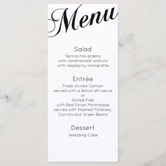 Klassiek diner menu. Traditionele huwelijks tafel Menu (Voorkant)
