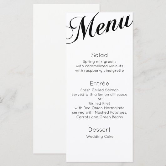 Klassiek dinermenu. Traditionele trouwtafel Menu (Voorkant / Achterkant)
