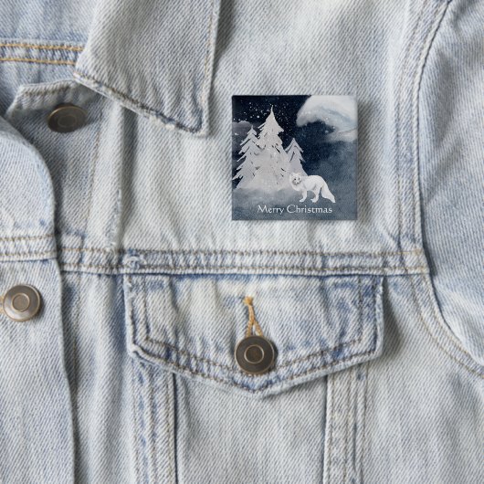 Klassiek donker winters beeld met vos Kerstmis  Vierkante Button 5,1 Cm (In situ)