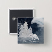 Klassiek donker winters beeld met vos Kerstmis  Vierkante Button 5,1 Cm (Voorkant /achterkant)
