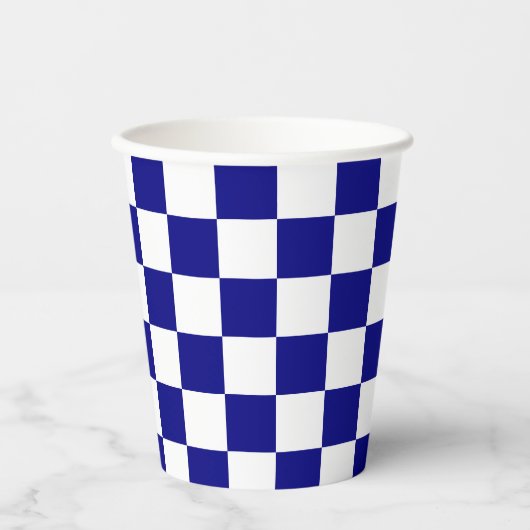 Klassiek donkerblauw en wit Checkerboard Patroon Papieren Bekers (Voorkant)
