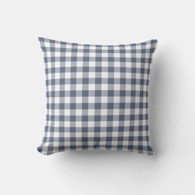 Klassiek donkerblauw en wit Gingham patroon Kussen (Voorkant)
