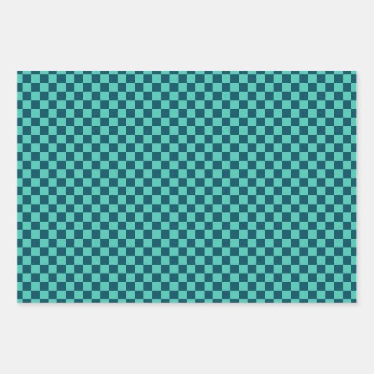 Klassiek donkerblauw, licht Blauwgroen geruit Inpakpapier Vel (Voorkant 3)