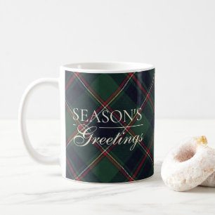 Klassiek donkerblauw rood groen geruit patroon twe koffiemok