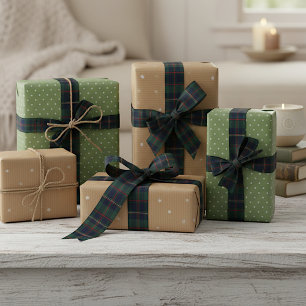 Klassiek donkerblauw rood groen ruitpatroon satijnen lint