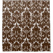 Klassiek donkerbruin & wit damast bloemig douchegordijn (Voorkant)