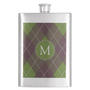 Klassiek donkergroen argylepatroon met monogram flacon