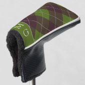 Klassiek donkergroen argylepatroon met monogram golfheadcover (3/4 voorkant)