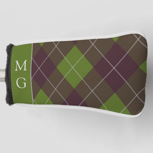 Klassiek donkergroen argylepatroon met monogram golfheadcover (Voorkant)