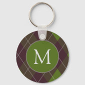 Klassiek donkergroen argylepatroon met monogram sleutelhanger (Achterkant)