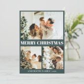 Klassiek donkergroen minimalistisch kerstfotoroost feestdagenkaart (Staand voorkant)