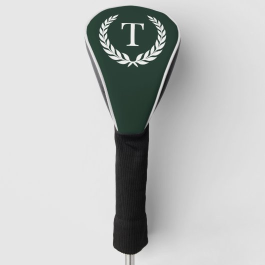 Klassiek donkergroen & wit initiaal laurier monogr golfheadcover (Voorkant)