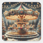 Klassiek Draaimolen Kerstmis Vierkante Sticker (Voorkant)