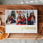 Klassiek Eenvoudig 3 foto Merry Christmas Gold Folie Feestdagenkaart<br><div class="desc">Vier het seizoen met deze unieke, klassieke eenvoudige 3 foto Merry Christmas Gold folie vakantiepas met een vleugje charme. Het minimalistische ontwerp toont een elegant gouden kleurenpalet, dat de gezellige sfeer van de winter oproept. De aantrekkingskracht van de creëer, gecombineerd met de traditionele bewoordingen, zorgt voor een perfecte balans tussen...</div>