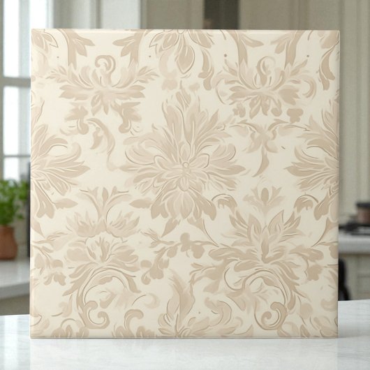 Klassiek Eenvoudig Bloemendamask Zachte Beige Tegeltje