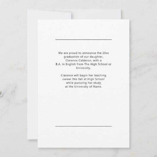 Klassiek eenvoudig één foto-afstuderen aankondiging (Achterkant)