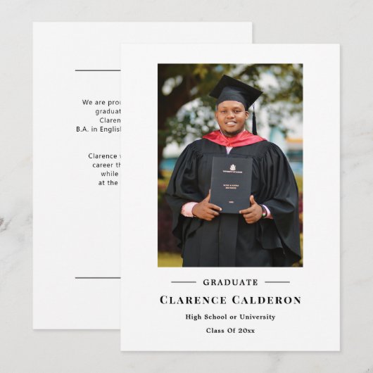 Klassiek eenvoudig één foto-afstuderen aankondiging (Voorkant / Achterkant)