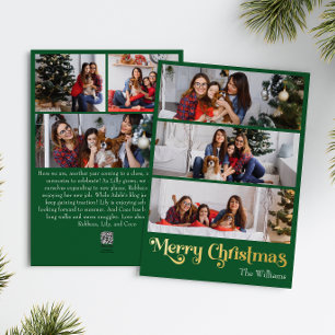 Klassiek Eenvoudig Groen 6 foto Merry Christmas Go Folie Feestdagenkaart