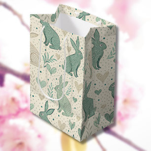 Klassiek eenvoudig konijn silhouetten harten patro medium cadeauzakje