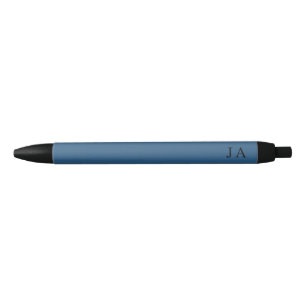 Klassiek Eenvoudig Metallic Blauw Monogram Briefpa Zwarte Inkt Pen