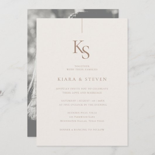 Klassiek eenvoudig monogram | Bohemian Beige bruil Kaart (Voorkant / Achterkant)