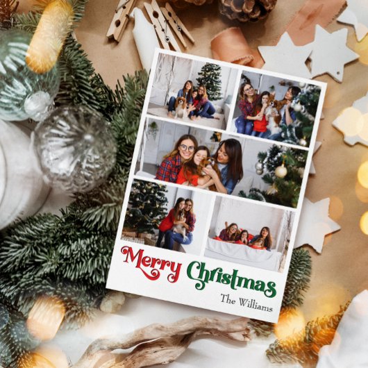 Klassiek Eenvoudig Prettig Kerstmis Verticaal Vijf Feestdagenkaart