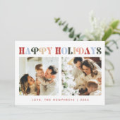 Klassiek Eenvoudig Retro Gelukkige Feestdagen 2 Fo Feestdagenkaart (Staand voorkant)