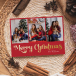 Klassiek Eenvoudig Rood 3 foto Merry Christmas Gol Folie Feestdagenkaart<br><div class="desc">Vier het seizoen met deze unieke, klassieke eenvoudige rode 3 foto Merry Christmas gouden folie vakantiepas met een vleugje charme. Het minimalistische ontwerp toont een elegant rood en goud kleurenpalet, dat de gezellige sfeer van de winter oproept. De aantrekkingskracht van de creëer, gecombineerd met de traditionele bewoordingen, zorgt voor een...</div>