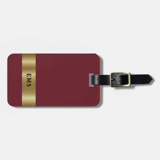 Klassiek eenvoudig rood en goudmonogram Bagagelabe Bagagelabel (Voorkant horizontaal)