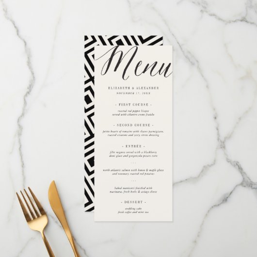 Klassiek Eenvoudig script Geometric Greek Key Wedd Menu (Voorkant / Achterkant in situ)