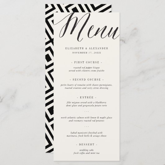 Klassiek Eenvoudig script Geometric Greek Key Wedd Menu (Voorkant / Achterkant)
