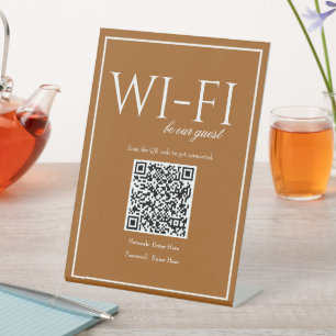 Klassiek eenvoudig Sienna Wi-Fi QR-code tafelbord Reclamebord Met Voetstuk