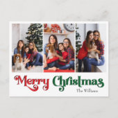 Klassiek Eenvoudig `Vrolijk Kerstfeest Drie Foto Feestdagenkaart (Voorkant)