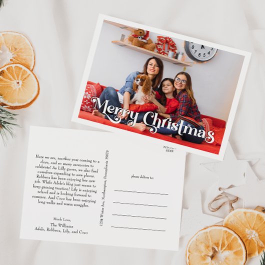 Klassiek eenvoudig vrolijk kerstjaar in de Review Feestdagenkaart