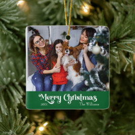 Klassiek Eenvoudig Vrolijk Kerstmis Groen Keramisch Ornament