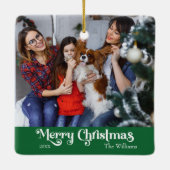 Klassiek Eenvoudig Vrolijk Kerstmis Groen Keramisch Ornament (Achterkant)