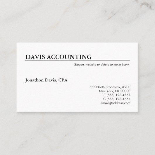 Klassiek Eenvoudig wit Visitekaartje (Voorkant)