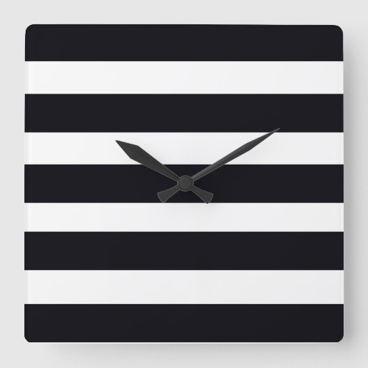 Klassiek eenvoudig zwart en wit gestreept modern vierkante klok (Voorkant)